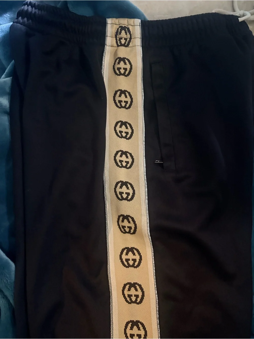 Gucci Black Sweatpants with Gold Side Stripe
